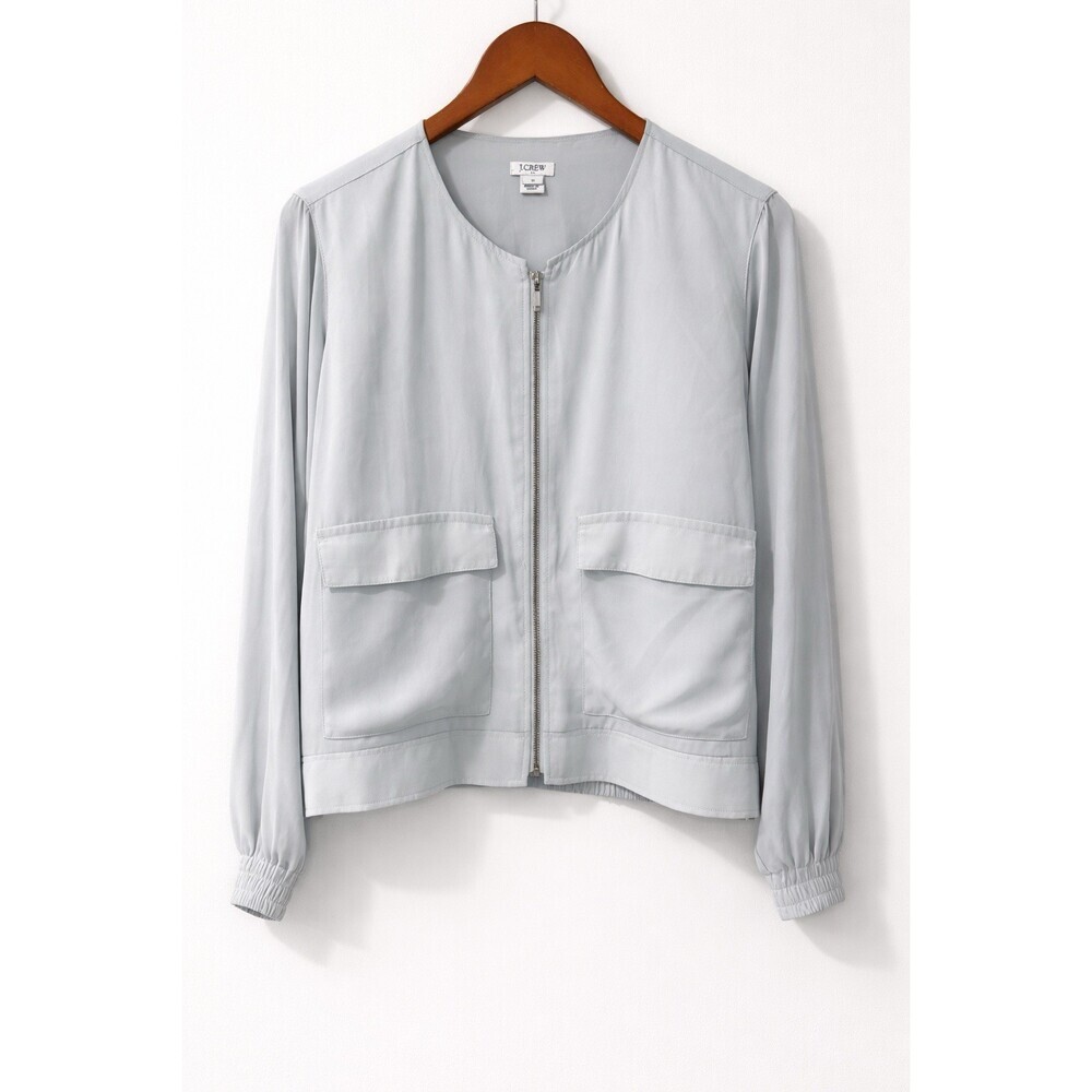 J.Crew Light Gray Cropped Zip Blouse Utility Chic Size M, Minimalist